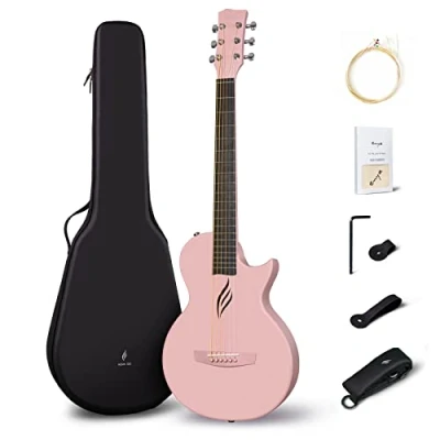 Immagine di Enya Nova Go Chitarra Acustica 33 Pollici Integrale in Fibra di Carbonio Modellato Mini Starter Kit con Custodia per e Tracolle (Rosa)