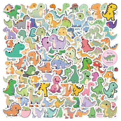 Immagine di CVDYWDJIE 100 Adesivi con Dinosauri, Simpatici Cartoni Animati, per Bambini, Possono Essere Utilizzati Decorare Quaderni, Bottiglie d&#039;Acqua E Valigie