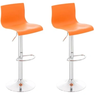 Immagine di CLP Set 2 Sgabelli Design Hover in Polipropilene E Legno Naturale I Alti Bancone Alt. 77CM Sedie Cucina Penisola con Schienale, Colore:Arancione