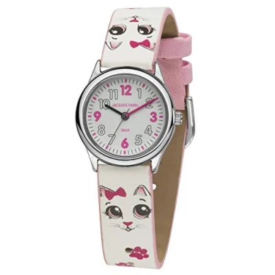 Immagine di JACQUES FAREL Orologio da polso per bambini, con gatto, analogico, al quarzo, in similpelle, HCC 561, multicolore, cinghia