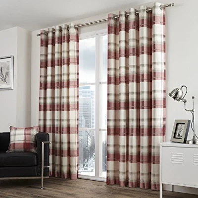 Immagine di Dreams &#039;n&#039; Drapes Balmoral Check Coppia di Tende pronte all&#039;Uso in Cotone 100%, Tela, Ruby, Curtains: 90 Width x Drop (229 229cm)