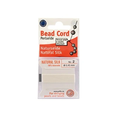 Immagine di Griffin Filo/cordino/corda per infilatura di perle e perline, al 100% in seta natural, da 2 metri lunghezza, con un ago, disponibile 13 misure, colore: bianco, White, 0.45mm