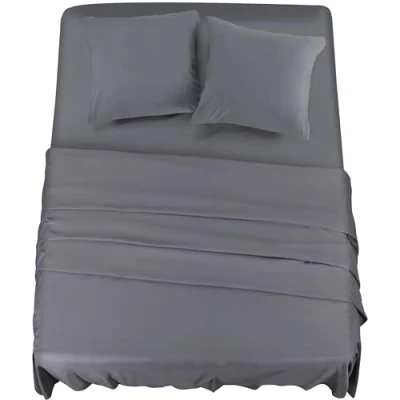 Immagine di Utopia Bedding Set Lenzuola Matrimoniali 4 Pezzi 160x200 cm Letto, Spazzolata Poliestre di Microfibra Lenzuolo con Angoli, Piatto e 2 Federa 65x65, Grigio