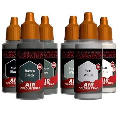 Immagine di The Army Painter, Airbrush Primary Bundle Greyscale, 2 triadi di colore grigi con 6 colori acrilici diluiti per aerografo da 18 ml Vernice una pistola a spruzzo miniature D&amp;D e Warhammer