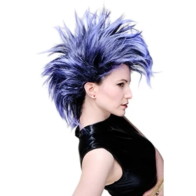Immagine di Wig Me Up Parrucca Da Carnevale, Punk, Glam, Vamp, Taglio Mohawk,Cotonati, Nero Blu, Pw0078 1 P103Pc10