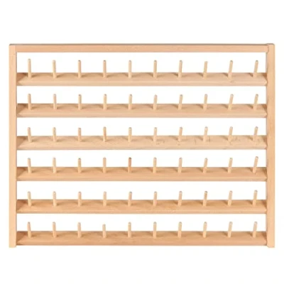 Immagine di Kurtzy 60 Porta Rocchetti di Filo in Legno da Parete Fili Cucito con Ganci a Spolette Faggio per Ricamo, Quilting e Filati Cucire