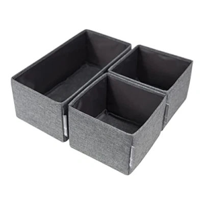 Immagine di Bigso Box of Sweden Scatole cassetti in set da 3 unità Organizer biancheria, due piccoli e uno grande Portaoggetti tessuto per conservazione di vestiti accessori grigio