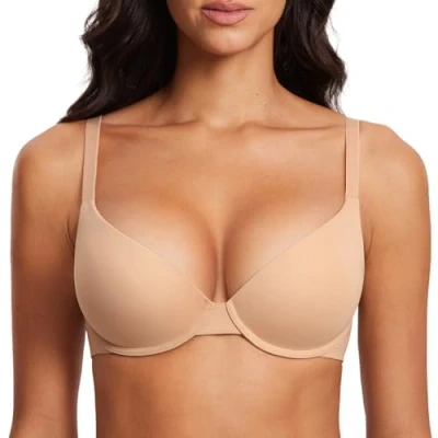 Immagine di DOBREVA Donna Reggiseno Push Up Imbottito con Ferretto Coppa Piena Invisibile Convertibile Beige Caldo 6C