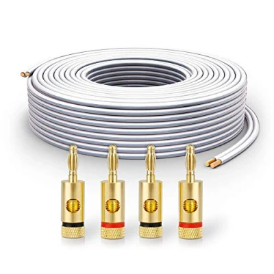 Immagine di PureLink Cavo per altoparlanti SP061 010 2x2,5 mm² (rame pieno al 99,9% OFC, filo intrecciato da 0,20 mm) Hi Fi, 10 m, bianco, set con 4 spine a banana, bianca