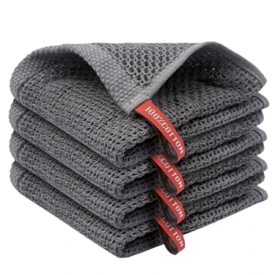 Immagine di XIASHENG Set di 4 Strofinacci Cucina Cotone 30 x cm,Stracci Cotone,Asciugamani Canovacci Super Assorbenti,Riutilizzabile e Ad Asciugatura Rapida Lavabili in Lavatrice (Grigio Scuro)