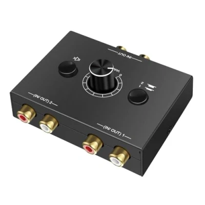 Immagine di UNSTINCER RCA L/R Commutatore Audio Switch 2(1) In 1(2) Out, Analog Aux Interruttore Scatola con Volume, HIFI Stereo Suono Selettore Deviatore Sdoppiatore per Ampli Cuffie PC Casse Phono