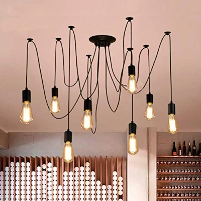 Immagine di Lrpiyvo Vintage Lampadario Industriale Lampada a Sospensione, Spider Sospensione Industrial Light, Pendente Regolabile in Lunghezza