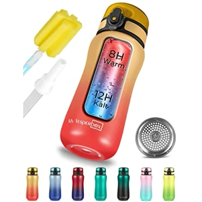 Immagine di My Vesperbox Thermo Minny borraccia in acciaio inossidabile impermeabile con paglia o setaccio 400 ml, 600 ml resistente per bambini e adulti senza BPA