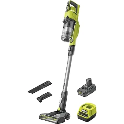 Immagine di Ryobi RSV18 120G Aspirapolvere 18V, con 1 Batteria da 2.0Ah, 2 Tipi di Velocità, Include una Spazzola Motorizzata