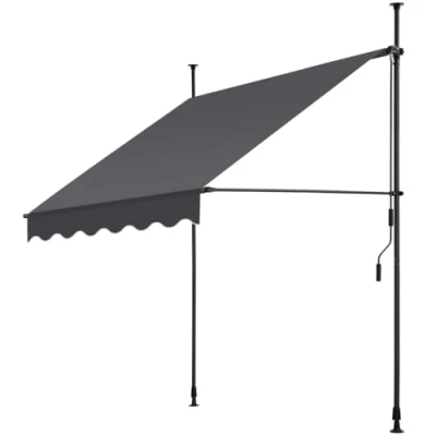 Immagine di tectake® Tenda da Sole a Morsetto con Manovella, Altezza e Inclinazione Regolabile, Telo Impermeabile Resistente ai Raggi UV, Ideale per Balcone Terrazzo, 150x180cm Nero/Grigio
