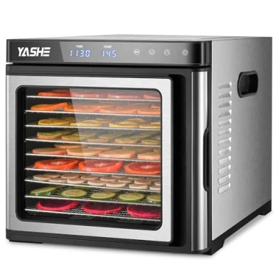 Immagine di Essiccatore Alimentare in Acciaio Inox, Regolazione Precisa della Temperatura (35 75C), Timer di 48 Ore, 9 Vassoi 2 Setacci Rete, 1 Vassoio per Rotoli Frutta, 1000W