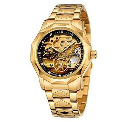 Immagine di BOLYTE Tourbillon Design Orologio da polso uomo analogico automatico in acciaio inossidabile, 8240 oro Nero