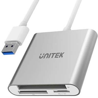 Immagine di UNITEK Y 9313 All in One Card Reader USB 3.0, 5 Gbps, 3 slot, per SD/mini SD/micro SD(TF)/CompactFlash (CF)/MS PC Windows, Mac, Notebook e TV, argento, alluminio