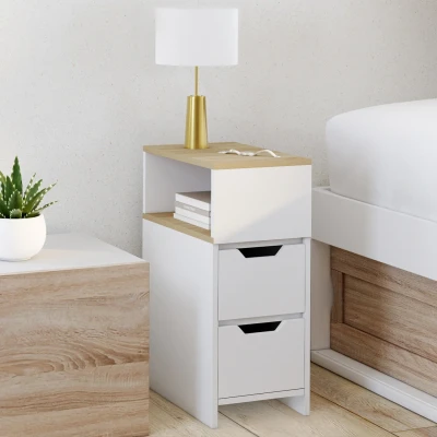 Immagine di Set di 2 comodini a cassetti ANOUK con nicchia laterale reversibile in bianco e legno IDMarket