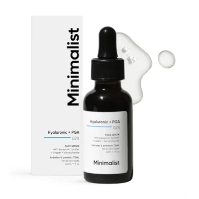 Immagine di Minimalist Siero con acido ialuronico al 2% + PGA per idratazione intensa, pelle radiosa e linee sottili, normale grassa, trasparente, 30 ml (confezione da 1)