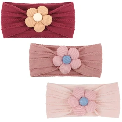 Immagine di DRESHOW 3 Pezzi Fasce Floreali per Ragazze Nylon Elasticizzato Accessori Capelli Fatti a Mano Neonati Bambini Bambine