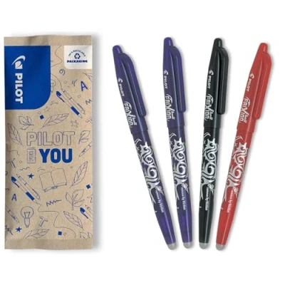 Immagine di PILOT Set di 4 FriXion Ball 07 Penna a Inchiostro Termosensibile Cancellabile roller Ricaricabile 2 Blu, 1 Nero, Rosso Punta Media