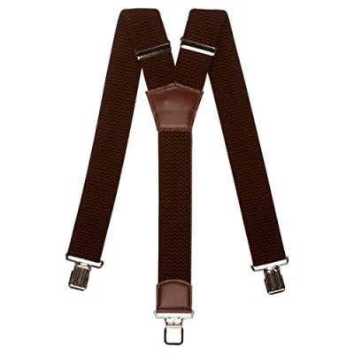 Immagine di Olata Bretelle da Uomo a Forma di Y con Pelle Marrone, Extra Larghe, 5 cm. Marrone