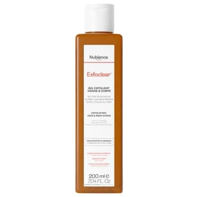 Immagine di Nubiance Exfoclear®, esfoliante viso e corpo, scrub corpo con acidi della frutta, gel detergente viso, per pelle grassa o secca, contro i punti neri,