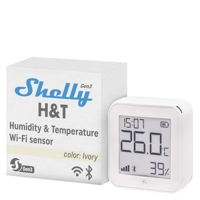 Immagine di Shelly Plus H&amp;T Gen. 3 Ivory Sensore di temperatura e umidità senza fili Bluetooth, Wi Fi