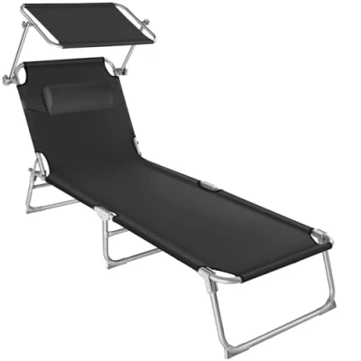 Immagine di TecTake® Lettino, Sedia a Sdraio con Parasole, Schienale Regolabile in 4 Posizioni, Rivestimento Resistente, Giardino, Spiaggia, Lettino da Sole, pieghevole Nero