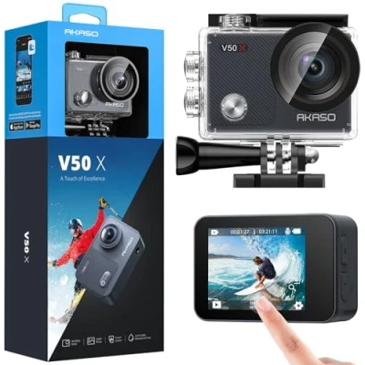 Immagine di AKASO V50 X Action Cam 4K 20MP, Videocamere WiFi EIS 40M Fotocamera Subacquea Touch Screen, Telecomando, Custodia Impermeabi, Camera Kit di Accessori Montaggio