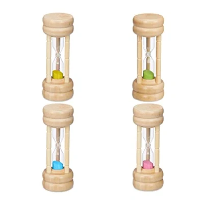 Immagine di Relaxdays Clessidra, Set 4 Timer da Cucina 30sec, 1min, 3min, 5min, HxD 10x4, Orologio per Bambini, Colorato, 70% Legno 30% Vetro