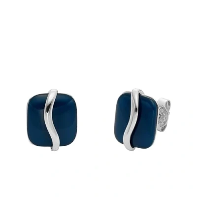 Immagine di Skagen Orecchini da donna in acciaio inossidabile o semi preziosi con chiusura a scatto sul retro, Blu indaco