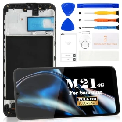 Immagine di Display LCD OLED per Samsung Galaxy M21 Sostituzione dello schermo SM M215F Touch Digitizer Kit di riparazione (nero, con cornice)