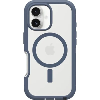 Immagine di OtterBox cover per iPhone 16 Defender Series XT MagSafe, resistente a shock e cadute, ultra robusta, testata 7x vs le norme anti caduta MIL STD 810G, Trasparente/Blu