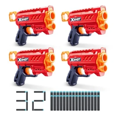 Immagine di XSHOT Excel Micro 2.0 di ZURU con 32 dardi, ricarica facile, tecnologia dardi Air Pocket, blaster tiri in gommapiuma per bambini, ragazzi e adulti, (4 Blasters dardi)