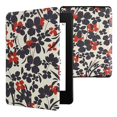 Immagine di kwmobile Cover per Kindle Paperwhite Custodia 6,8 Pollici 11 Generazione 2021 Copertina eReader eBook Reader Case Fiori Rosso Blu
