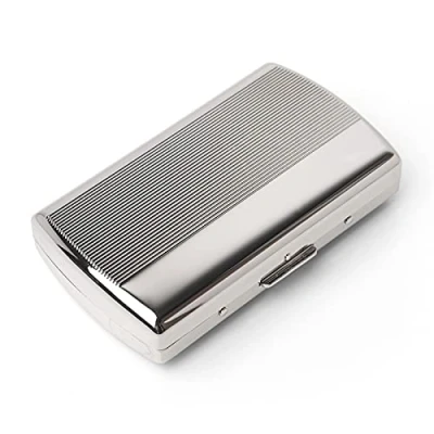 Immagine di Porta sigarette classico in metallo da donna e uomo, alla moda minimalista, per 12 corte regolari 85 mm,carta di credito non può essere posizionata (strisce silver)