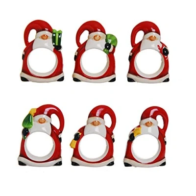 Immagine di Excelsa Xmas Set 6 Portatovaglioli, Bianco, Rosso. A Forma di Babbo Natale