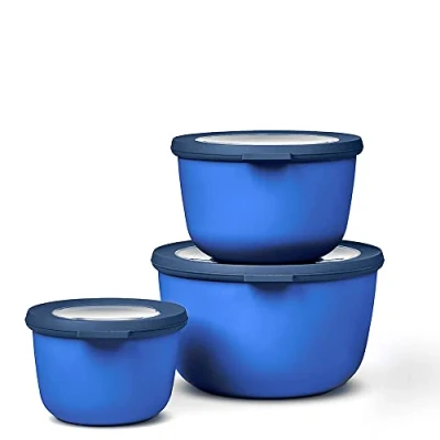 Immagine di Mepal Set di 3 Contenitori Cirqula Rotondo per Alimenti con Coperchio Adatti come Ermetici Frigo, Freezer, Microonde 500 ml, 1000 ml &amp; 2000 Vivid blue