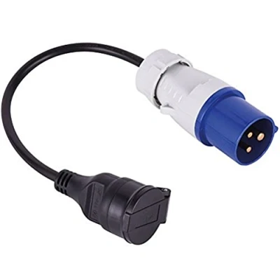 Immagine di Electraline 900039 Adattatore Cavo in Gomma IP44 da Presa Schuko a Spina CEE (2P+T), Lunghezza 30 cm H07RN F 3G1.5mm, Adatto per Camper, Campeggio, Caravan, Barca, Cantiere, Nero