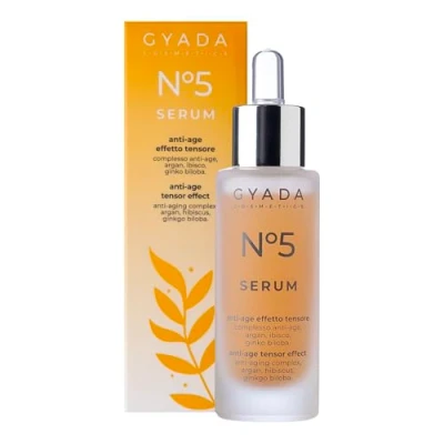 Immagine di GYADA COSMETICS, Siero Viso N.5 Antiage, ad Azione Idratante, Tensore Antirughe, per Tutti i Tipi di Pelle, con Olio Argan, Acido Ialuronico e Aloe Vera, 30 ml