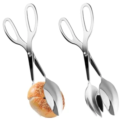 Immagine di 2 Pezzi Pinza Per Insalata A Forbice,In Acciaio Inox Barbecue Cottura Cibo Pinze Buffet Forbice Da Cucina Multifunzione Torte, Pane, Barbecue, Snack Vari, Accessori