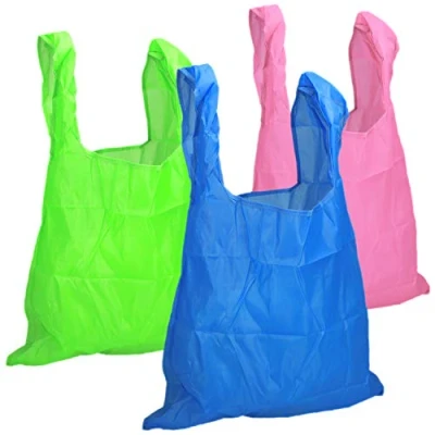 Immagine di com four® 3X Borsa Shopping Pieghevole in Vari Colori Nylon, Riutilizzabile Una per Il Trasporto (03 Pezzi Blu. Verde. Rosa)
