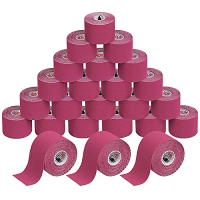 Immagine di ALPIDEX 24 Rotoli Nastro Kinesiologico 5 m x 5,0 cm Tanti Colori E Book Esempi Applicazione Tape Muscolare Cerotto, Colore:rosa fucsia