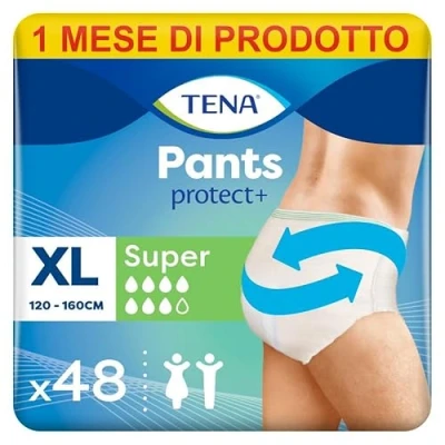 Immagine di TENA Pants Super (XL) Pacco Scorta Mensile Mutandine Assorbenti, Elasticizzate e Monouso, Per Perdite Urinarie, Sia Lei Che Lui, Discrete Confortevoli, 4 Confezioni x 12 Pezzi