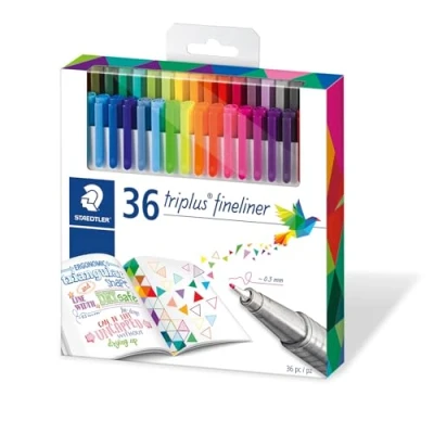 Immagine di Staedtler Triplus Fineliner Penne Gel con Inchiostro ad Asciugatura Rapida, Pennarelli Punta Fine Lavabili Fusto Ergonomico, Set Cancelleria Scuola Università e Ufficio, Colori Assortiti, 36 Pz