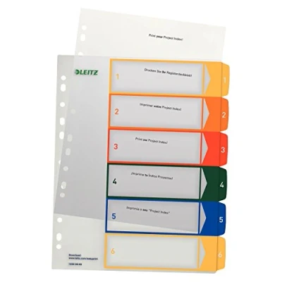 Immagine di Leitz Zahlenregister Divisore DIN A4 1 6 Polipropilene Multicolore schede etichettabile con PC 12920000