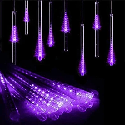 Immagine di HULX Luci della Pioggia di Meteoriti del LED, 30cm 8 Tubi 144LED Stringa Solare da Cadenti Impermeabili con Modalità (Viola)