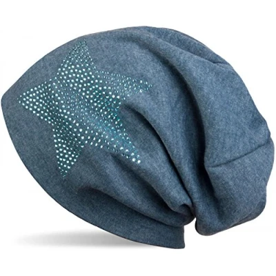 Immagine di styleBREAKER Cuffia Beanie Classica Unisex con Applique di Strass e Stelle, Calda 04024023, Colore:Blu a Pois/Blu Chiaro